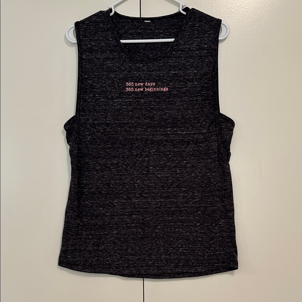 Lorna Jane gray Muscle Tee with Pink Text